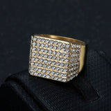 Hip Hop Iced Out Bling Big Square Ring Male Gold Color Stainless Steel Cubic Zirconia Rapper Rings for Men Fashion Jewlery Gift