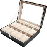 DELESYS Classic Style 2/3/4/5/6/8/10/12/20 Slots PU Leather Watch Display Case Organizer Jewelry Storage Box with Glass Top