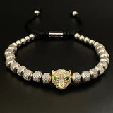 Luxury Stainless Steel Beads Beaded Leopard Head Man Bracelet