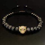 Luxury Stainless Steel Beads Beaded Leopard Head Man Bracelet for Women Hand Jewelry Couple Gift