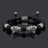 Luxury Black Stone Beads Man Bracelet Leopard Head Charms Women Bracelets Couple Jewelry Valentine'S Day