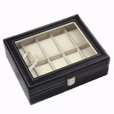 DELESYS Classic Style 2/3/4/5/6/8/10/12/20 Slots PU Leather Watch Display Case Organizer Jewelry Storage Box with Glass Top