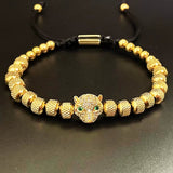 Luxury Stainless Steel Beads Beaded Leopard Head Man Bracelet