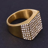Hip Hop Iced Out Bling Big Square Ring Male Gold Color Stainless Steel Cubic Zirconia Rapper Rings for Men Fashion Jewlery Gift