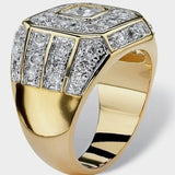 Geometry Gold Color Rings, White Stones Ring Jewelry