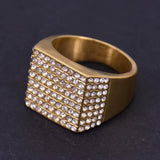 Hip Hop Iced Out Bling Big Square Ring Male Gold Color Stainless Steel Cubic Zirconia Rapper Rings for Men Fashion Jewlery Gift