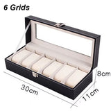 DELESYS Classic Style 2/3/4/5/6/8/10/12/20 Slots PU Leather Watch Display Case Organizer Jewelry Storage Box with Glass Top