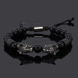Luxury Black Stone Beads Man Bracelet Leopard Head Charms Women Bracelets Couple Jewelry Valentine'S Day