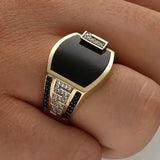 2024 Classic Men'S Ring Fashion Metal Gold Color Inlaid Black Stone Zircon Punk Rings for Men Engagement Wedding Luxury Jewelry