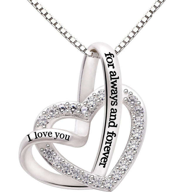 Valentine's Day Gift "I Love you for Always & Forever" White Pav'e Necklace