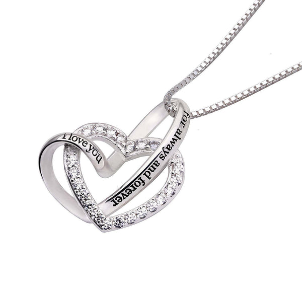 Valentine's Day Gift "I Love you for Always & Forever" White Pav'e Necklace