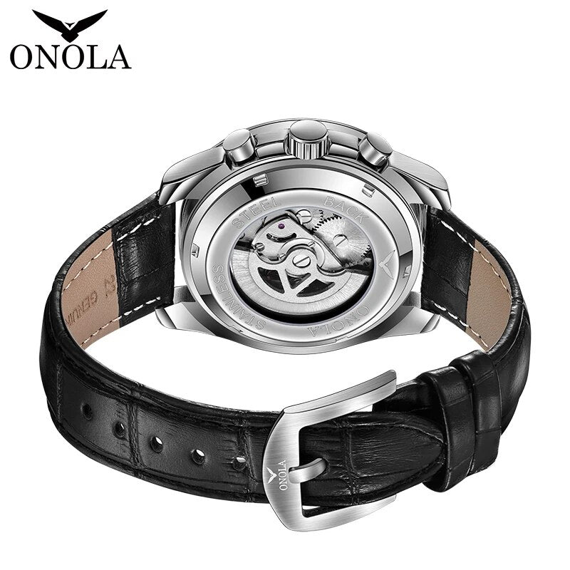 2023 New Fashion Men Watch Casual Mechanical Watch Men'S Luxury Top Leather Hollow Automatic Watch