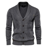 Cotton Argyle Cardigan Men Casual Single Breasted Solid Color Business Mens Cardigans New Winter Fashion Sweater Man