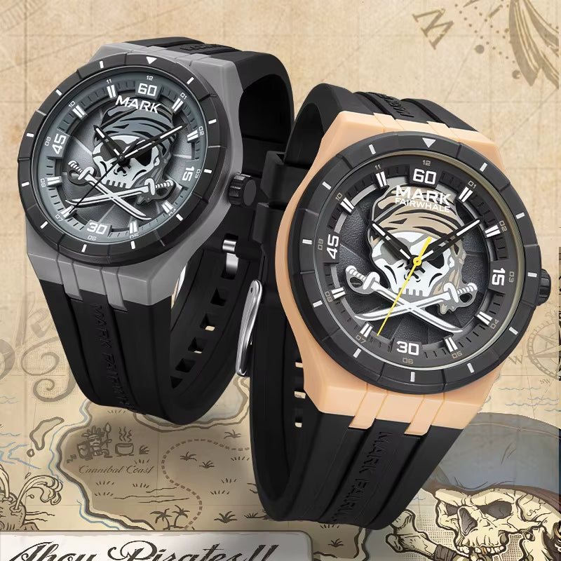 Luminous Pirates of the Caribbean Dial Fashion Quartz Watch for Men Waterproof Silicone Strap Men Watches Reloj Hombre