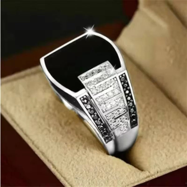  Classic Men's Ring Fashion Metal Gold Color Inlaid Black Stone 