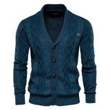 Cotton Argyle Cardigan Men Casual Single Breasted Solid Color Business Mens Cardigans New Winter Fashion Sweater Man