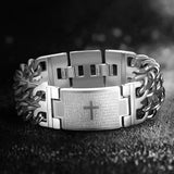 Mens Stainless Steel Bracelet Gold Color Cuban Chain Jesus Cross Bracelet Man High Quality Jewelry Male Birthday Gift